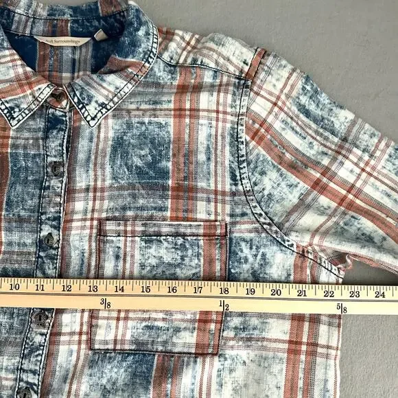 Soft Surroundings 100% Cotton Plaid Long Tunic Top with Pockets Blue & Orange XL - Picture 12 of 13